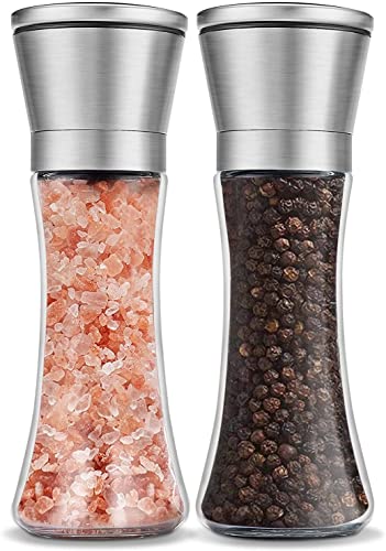 Salt and Pepper Grinder SetYYC Pepper Mill GrinderClear Glass Salt and Pepper GrindersAdjustable CoarsenessPepper Grinder Refillable Suitable for Sea SaltPepper Etc
