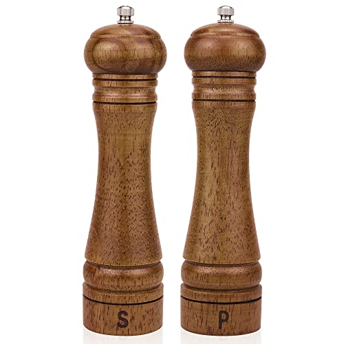 XWXO Wood Salt and Pepper Grinder Set Salt Mill Pepper Grinder Set Pepper Mill Salt Shakers with Adjustable Ceramic Rotor Oak Wood Pepper Grinder for Your Kitchen 8 inches  Pack of 2