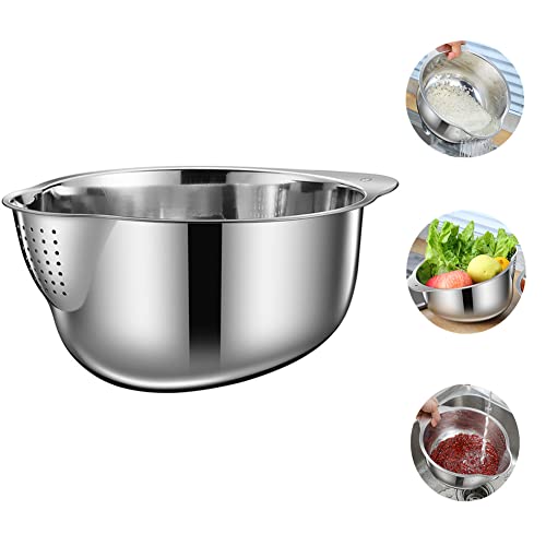 Lavvi Stainless Steel Rice Washing Bowl Versatile 3 in 1 Colander Strainer for Kitchen Vegetables Fruits Silver 984 in