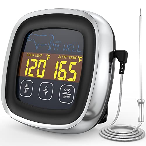 BELANKO Digital Meat Thermometer Instant Read Food Probe Temperature Large LCD Display with Timer and 5 Doneness Settings for 8 Meat Options  Grill Fry Bake BBQ and Cooking  SilverBlack