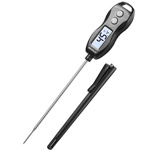 BRAPILOT Digital Food Meat Candy Thermometer  FT200 Instant Read Probe Thermometer Backlit Auto Off Waterproof for Cooking BBQ Kitchen Grill Milk (Black Color)