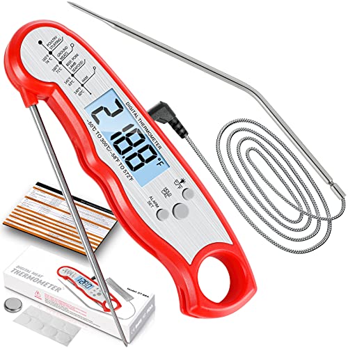 Meat Thermometer for Cooking HODANS 2in1 Digital Instant Read Food Thermometer with Foldable Probe  Oven Safe Wired Probe Backlight Alarm Set and Magnet for BBQ Grill and Roast Turkey