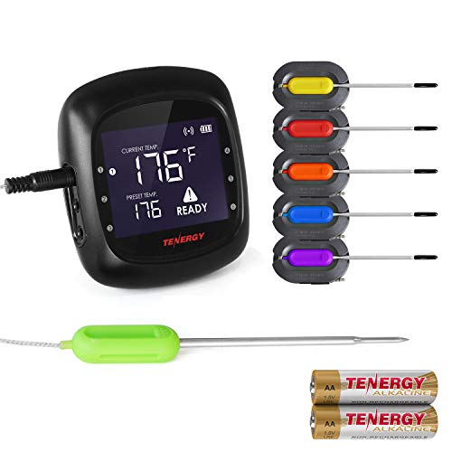 Tenergy Solis Digital Meat Thermometer APP Controlled Wireless Bluetooth Smart BBQ Thermometer w 6 Stainless Steel Probes Large LCD Display  Carrying Case Cooking Thermometer for Grill  Smoker