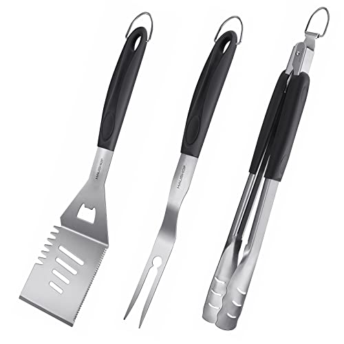HAUSHOF Large Grill Accessories Heavy Duty BBQ Set  Premium Stainless Steel Spatula Fork  Tongs (16516165 in) Barbecue Utensils Tool Kit Gift for Grilling Lover Outdoor