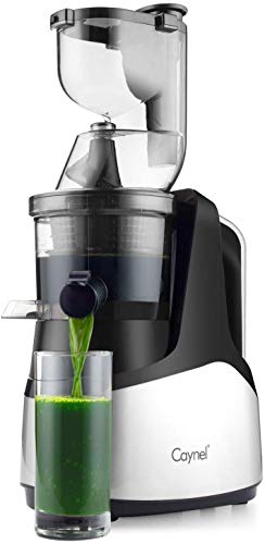 Caynel Whole Slow Masticating Cold Press Juicer Extractor Quiet Durable Motor 3 Big Mouth Wide Chute with Juice Jug Brush and Extra Juice Bottle Easy Cleaning Vertical Juicing Machine BPA Free (Silver)