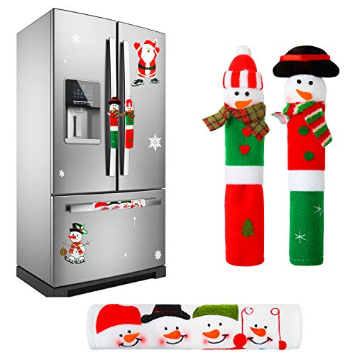 Elcoho 3 Pack Adorable Christmas Snowman Kitchen Appliance Handle Covers Christmas Flash Sticker Refrigerator Handle Covers Set for Christmas Decorations