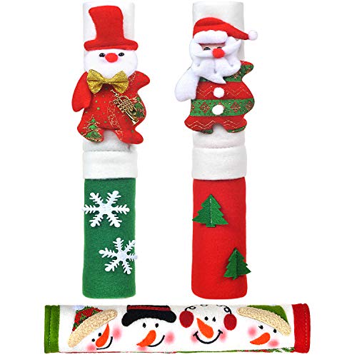 Vezfinel Kitchen Appliance Snowman Handle Covers Christmas Home Decorations Set for Holiday Idea GiftsRefrigerator Microwave Oven or Dishwasher Xmas Decor (3Santa)