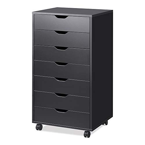 DEVAISE 7Drawer Chest Wood Storage Dresser Cabinet with Wheels Black