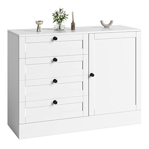 HOSTACK Storage Cabinet Modern Chest of Drawers 4 Drawer Dresser  Clothes Organizers for Bedroom Large Buffet Sideboard Floor Cabinet for Living Room Bedroom Closet Kitchen White