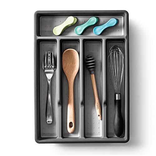 BINO 5Slot Silverware Organizer  Grey Small  Utensil Drawer Organizer with Soft Grip Lining