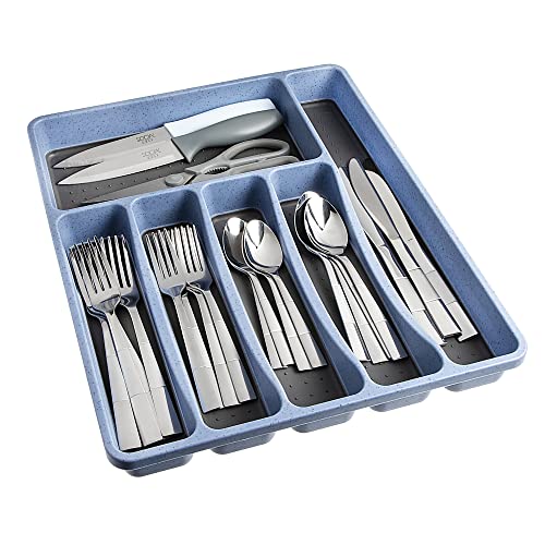 Kitchen Drawer Silverware Organizer Tray  6Slot Small Flatware Holder and Utensil Holder  Desk Drawer Organizer  Storage for Kitchen Office Bathroom (Denim)