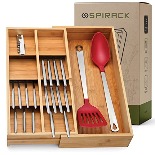Spirack Extendable Silverware OrganizerUtensil Organizer for Kitchen Drawers silverware tray for drawer for Flatware  Utensil Storage with AntiSlip Pads and Deep Compartments  Cutlery Organizer