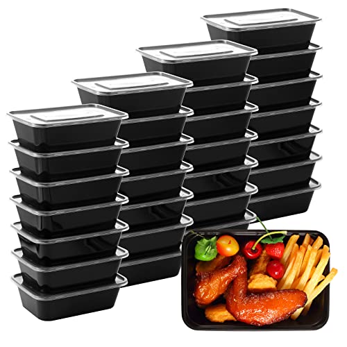100 Pcs 26 oz Microwavable Food Storage Containers Plastic Meal Prep Containers Reusable Lunch Bowls with Lids Stackable Disposable Lunch Boxes 1 Compartment Bento Box Dishwasher Freezer Safe Black