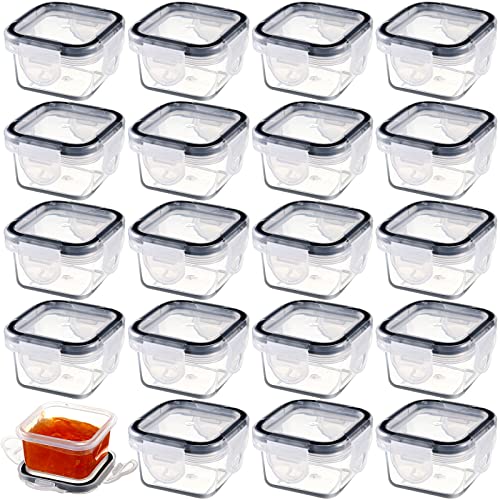 20 Pcs Plastic Salad Dressing Containers 2 oz Sauce Containers for Lunch Box Reusable Condiment Containers with Lids Square Mini Fridge Containers Leakproof Food Storage Containers Clear and Black