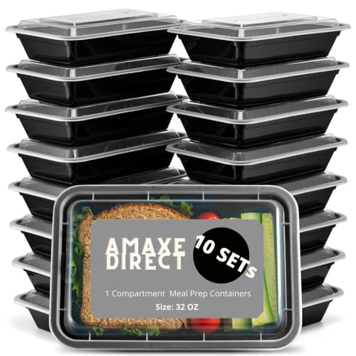 AMAXE (32 oz 10 pack) Microwave Safe BPA Free Stackable Meal Prep Food Storage Food Containers with Lids take out containers meal prep containers reusable plastic containers with lids