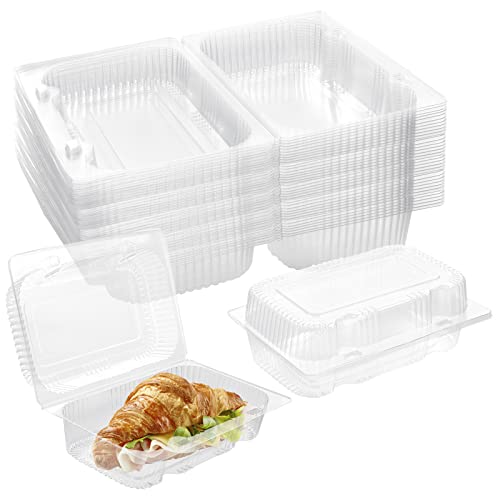 TOFLEN 40 Pack Clear Plastic Hinged Food Containers  72x47x3 Inches Disposable Clamshell Take Out Loaf Containers  To Go Cake Containers with Lids for Sandwich Cake Salad Pasta Cookies Boxes