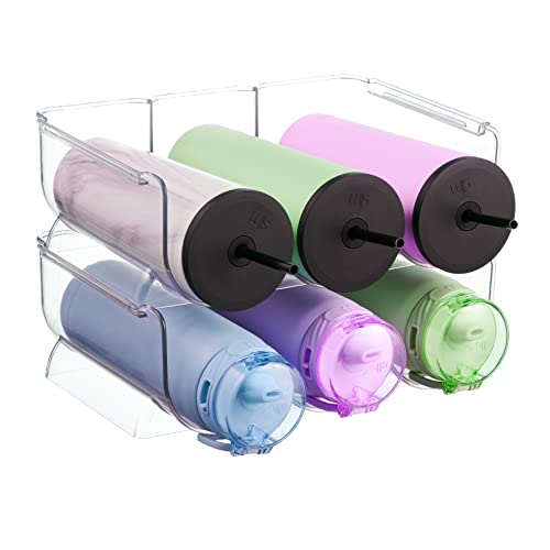 2 Pack Plastic Stackable Water Bottle Holders  Kitchen Pantry Refrigerator Storage Bins  Wine and Water Bottle Organizer Stand for Home Organization and Storage Countertop Cabinet Organization Rack