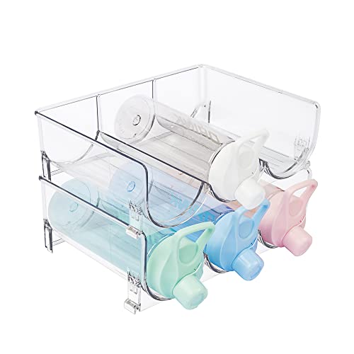 Vtopmart Plastic Water Bottle Organizer 2 Pack Stackable Bottle Holder Storage Rack for Cabinet Kitchen Countertop Pantry Organization Fridge FreeStanding Cup Organizer Hold 6 Bottles Clear