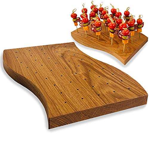 Wooden Food Skewer Holder  Pick Stand and Food Display  Perfect for Catering Events and Cocktail Parties  Curved Board with 45holes