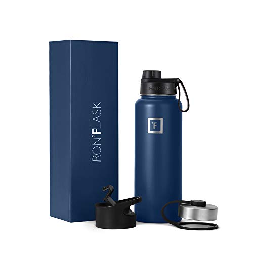 IRON °FLASK Sports Water Bottle  40 Oz 3 Lids (Spout Lid) Leak Proof Vacuum Insulated Stainless Steel Double Walled Thermo Mug Metal Canteen