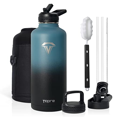 Insulated Water Bottle 87 oz Topre Big Water Bottle with Straw Double Walled Vacuum Stainless Steel Water Bottle with 3 Lids  Brush Leak Proof Thermos Water Bottle For Gym Camping