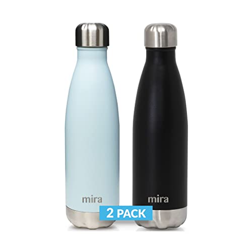 MIRA 2 Pack 17 Oz Cola Shaped Insulated Stainless Steel Water Bottle  Double Walled Vacuum Insulated Thermos Flask  Metal Sports Bottle  Pearl Blue Black
