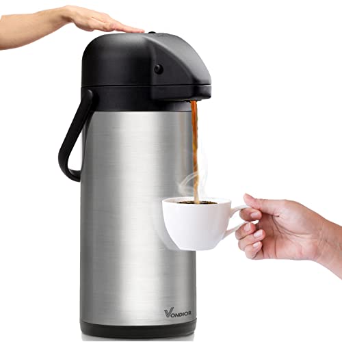 Airpot Coffee Dispenser with Pump  Insulated Stainless Steel Coffee Carafe (102 oz)  Thermal Beverage Dispenser  Thermos Urn for HotCold Water Party Chocolate Drinks