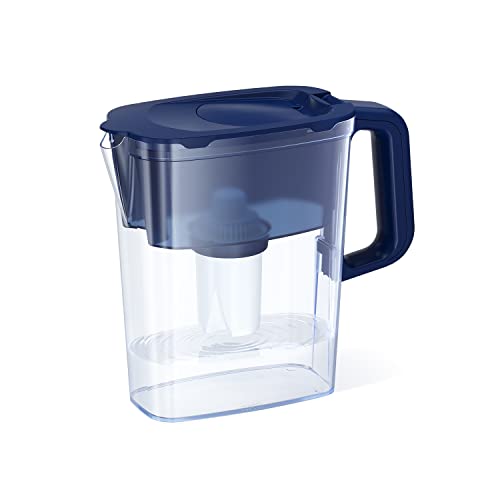 AQUAPHOR 5 Cup Compact Fridge Water Filter Pitcher with 1 x B15 Filter Easy Fill flip top lid Reduces Chlorine limescale and Heavy Metals BPA Free (Dark Blue)