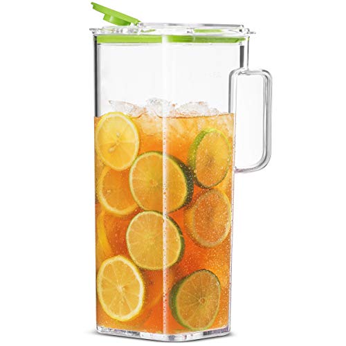Komax Large Plastic Water Pitcher with Lid Square Water Carafe with Lids  BPAFree Dishwasher Safe Plastic Pitcher  Water Tea or Juice Containers with Lids for Fridge (23 Liters)