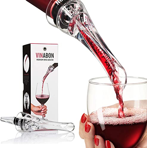 VINABON Wine Aerator Pourer Spout  Professional Quality 2in1 Attaches to Any Wine Bottle for Improved Flavor Enhanced Bouquet Rich Finish and Bubbles NoDrip or Spill Includes WineGuide Ebook