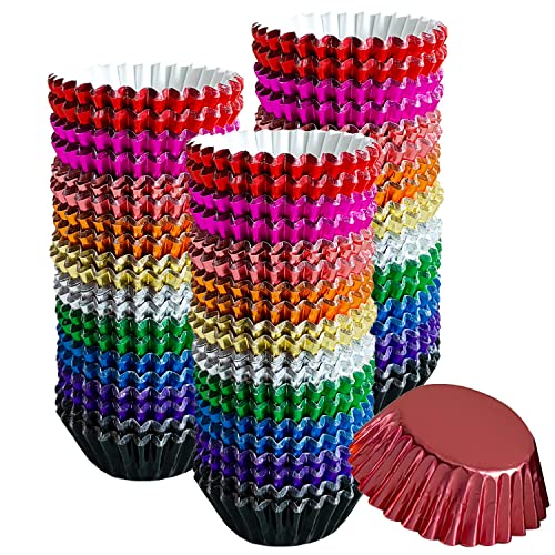 500Count Foil Cupcake Liners For Baking Mini Size Thick ＆ Sturdy， Oil Resistance10 Color Baking Cups Muffin Liners Paper(Small Size 125inch Bottom)
