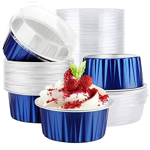 Mini Aluminum Pans with Lids EUSOAR 30pcs 5oz Disposable Aluminum Foil Cupcake Liners Ramekins Baking Cups Dessert Cups with Lids Aluminum Cheesecake Pan Creme Brulee RamekinsRoyal Blue