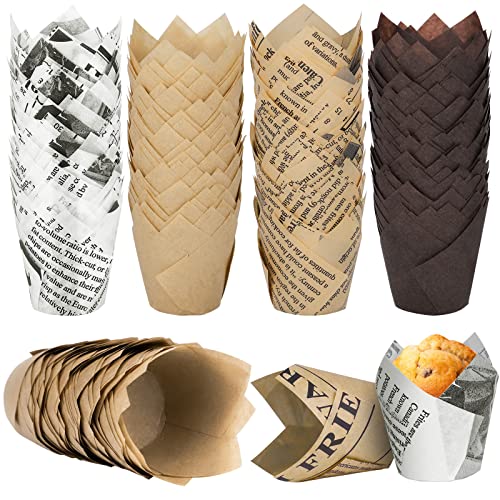 Ruisita 200 Pieces Mini Tulip Baking Cups Muffin Liners Cupcake Wrapper Muffin Liners for Party Wedding Baby Shower Brown Natural White