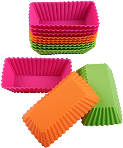 Webake Rectangular Jumbo Cupcake Liners 43 Inch Silicone Baking Cups Reusable Muffin Cups Nonstick Mini Loaf Pan (Pack of 12)