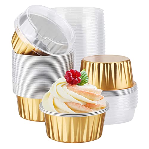 Cupcake Liners Muffin Liners with Lids 50 Cups and 60 Lids Disposable Cupcake Wrappers for Baking Aluminum Foil Baking Cups for Muffins Cupcakes Pudding or Snacks…