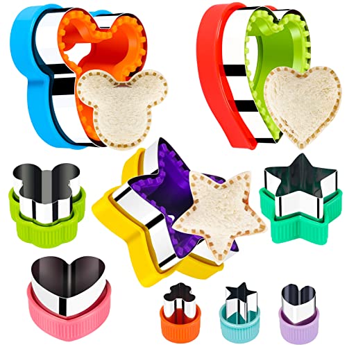 FASTSPOK Sandwich Cutter and Sealer Set  9Pcs Uncrustables Sandwich Maker Cookie Cutters for Kids Lunch Bento Box  Vegetable Fruit Cutter Set (MICKEY MOUSE HEART STAR Shapes)