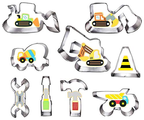 Construction Cookie Cutter Set3 Inches9 Piece Excavator Digger Bulldozer Dump Truck Hammer Wrench Construction Tools Cutters Molds for Kids Construction Themed Party