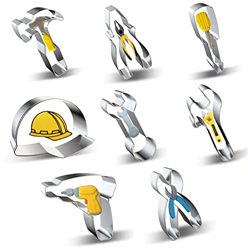 Construction Tool Cookie Cutter Set of 9  Hammer Pliers Screwdriver Safety Helmet Hard Hat Wrench Spanner Drill Scissor Hardware Tools Cookie Cutters Shapes Molds for Kids Labor Day Party Supplies