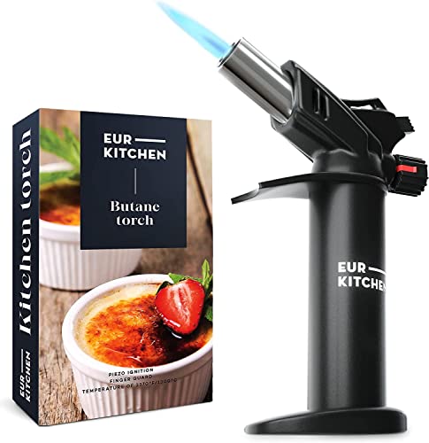 EurKitchen Premium Culinary Butane Torch with Safety Lock  Adjustable Flame Guard  Baking Tools as Chef Gifts  Kitchen Torch Lighter for Creme Brulee BBQ Soldering (Butane Gas Not Included)
