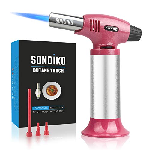 Sondiko Butane Torch Culinary Kitchen Torch Refillable Blow Torch Lighter with Safety LockContinuously Flame for Cooking Creme Brulee BBQ DIYSoldering(Butane Gas not Included)