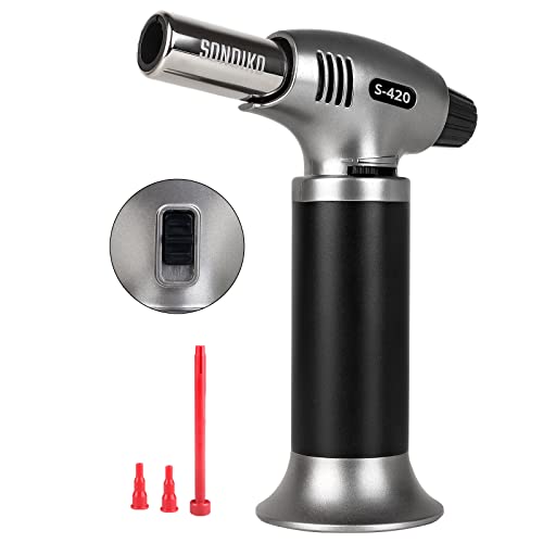 Sondiko Kitchen Torch Upgraded Version S420 Refillable Butane Torch With Safety Lock  Adjustable Flame for Cooking Food Baking BBQ(Butane Fuel Not Included)