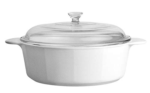 CorningWare Pyroceram Classic Casserole Dish with Glass Cover White Round 35 Quart 325 Liter (Large)
