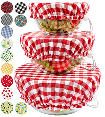 Handmade Reusable Cotton Fabric Bowl Covers  Two Layers of Fabric (Set of 3 Red plaid2)