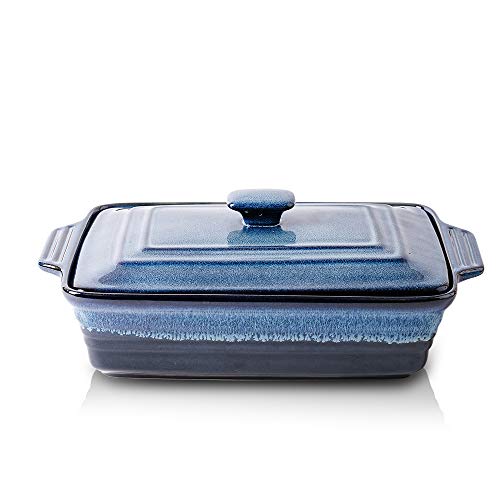 KOOV Ceramic Casserole Dish with Lid Covered Rectangular Casserole Dish Set Lasagna Pans with Lid for Cooking Baking dish With Lid for Dinner Kitchen 9 x 13 Inches Reactive Glaze (Nebula Blue)