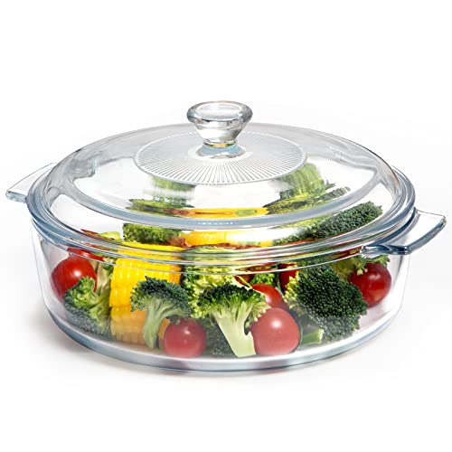 NUTRIUPS Glass Casserole Dish with Lid Oven Safe Covered Round Casserole Dish with Handles Glass Microwavable Bowl With Glass Lid Casserole Cookware (17L)