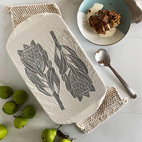 SpaZa Dish and Casserole Cloth Cover Plastic Free 100 GOTS Certified Cotton Reusable Handmade (Rectangle Pewter Protea Print)