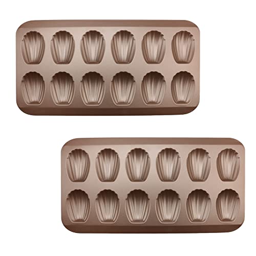 2 Pack Madeleine Pans for Baking CGGYYZ 12 Cavity Heavy Duty Shell Shape Baking Mold Nonstick Cookie Cake Scone Pan Whoopie Pie Pan for Oven
