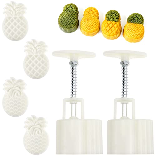 2 Set Pineapple Plastic Mooncake Mold Pineapple Lotus Stamp Hand Press Moon Cake Mould Pineapple Mooncake Cookie Cutter Bakeware Tools