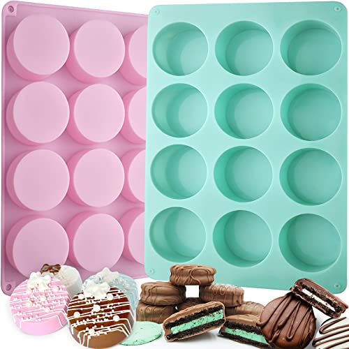 Actvty Round Chocolate Cookie Molds New Size 12Cavity Cylinder Chocolate Cover Cookie Silicone Molds for Candy Mini Cakes Jelly Baking（2 Pack）