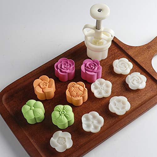 Dltsli Moon Cake Mold Chinese MidAutumn Festival Cookie Stamp Set Thickness Adjustable 50g 6 Stamps Mooncake Shortbread Press DIY Decoration Hand Cutter Cake Polvoron Mold